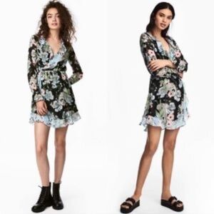 H&M Floral Faux Wrap Dress Size 14